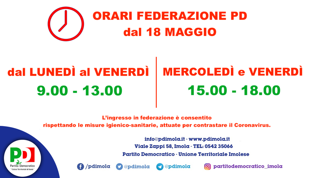 Nuovi orari federazione PD